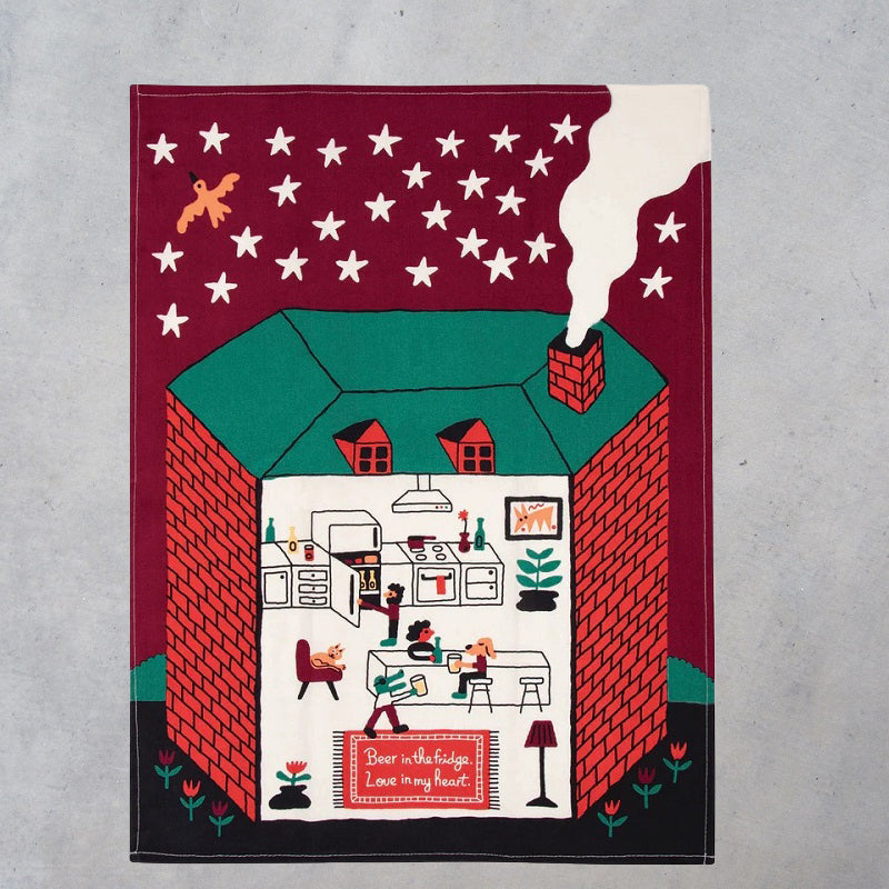 Printed Dish Towel: Beer in the Fridge