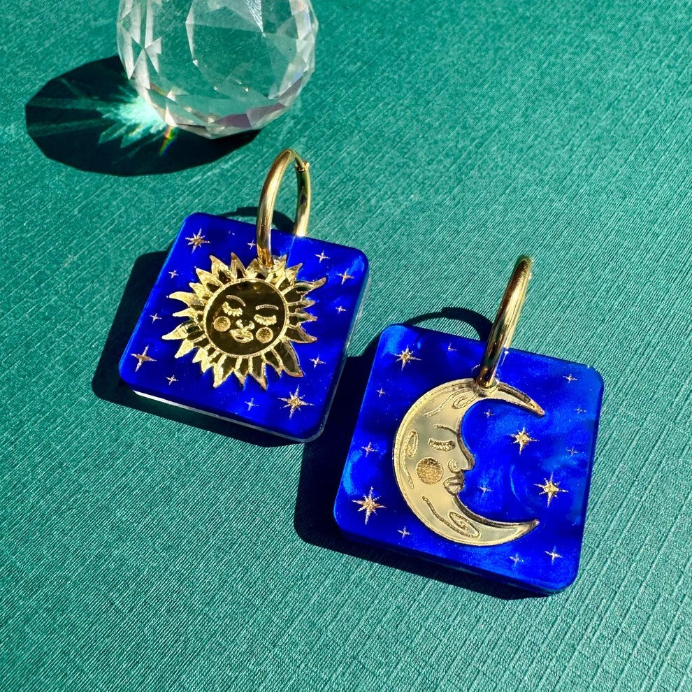 Sun and Moon Tile Acrylic Earrings