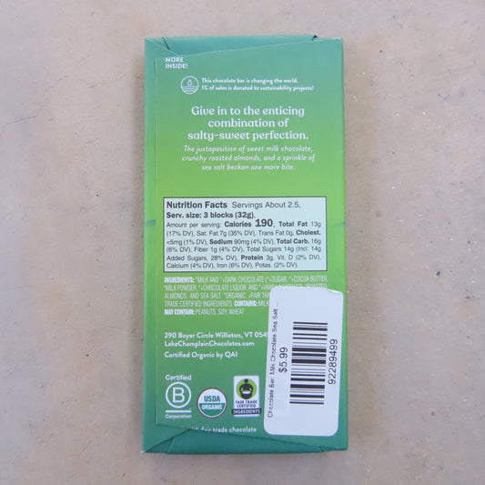Chocolate Bar: Milk Chocolate Sea Salt & Almonds