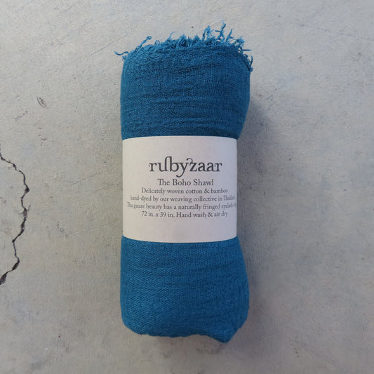 Cotton & Bamboo Gauze Shawl: Dark Cyan