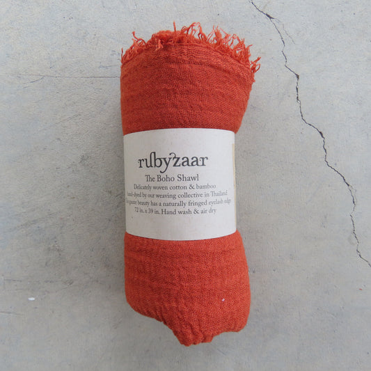 Cotton & Bamboo Gauze Shawl: Burnt Orange