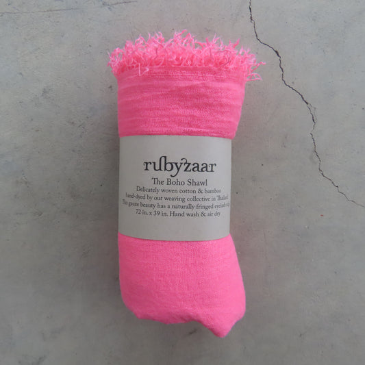 Cotton & Bamboo Gauze Shawl: Neon Pink