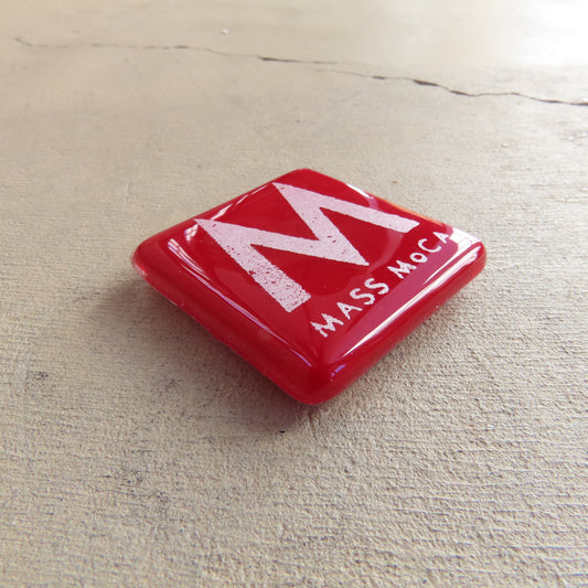 MASS MoCA Glass Magnet: Dark Red and Silver