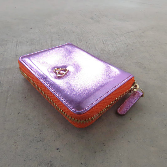 Bella Mini Wallet: Pink with Orange Zipper