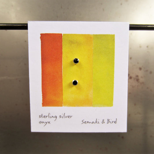Abstract Studs: Silver Petite Onyx Circles