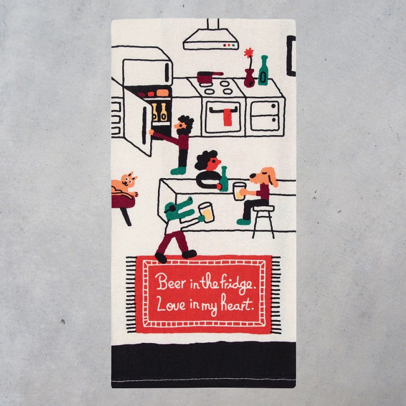 Printed Dish Towel: Beer in the Fridge