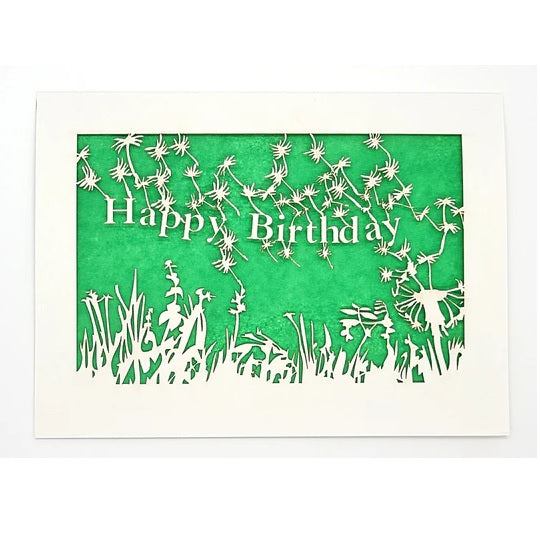 Laser Cut Greeting Card: Happy Birthday Dandelions
