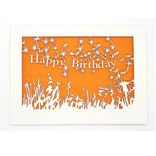 Laser Cut Greeting Card: Happy Birthday Dandelions