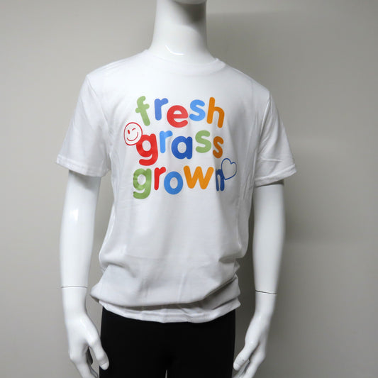 FreshGrass Youth Tee: White with Colorful Font
