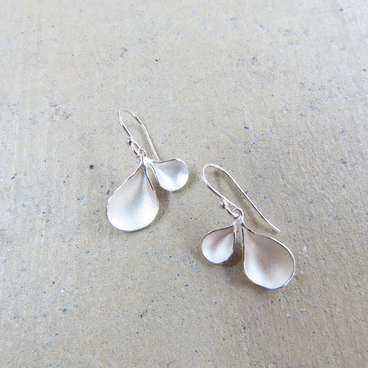 Medium Double Petal Earrings in Sterling Silver