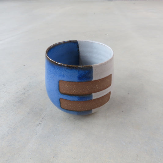 Medium Handmade Ceramic Tumbler: Equality Cobalt Blue and White