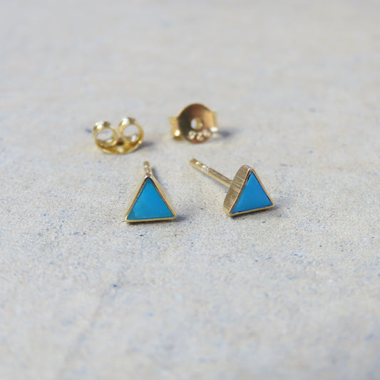 Abstract Studs: Gold Turquoise Triangles