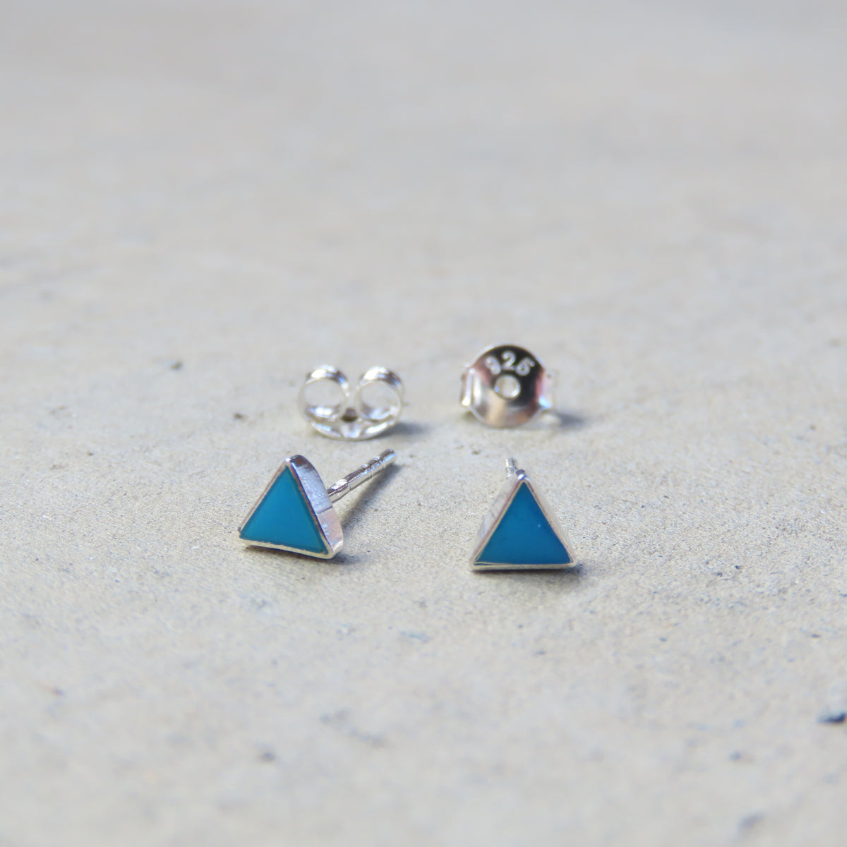Abstract Studs: Silver and Turquoise Triangles