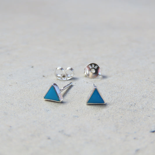 Abstract Studs: Silver and Turquoise Triangles