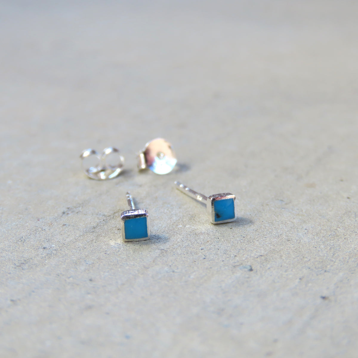 Abstract Studs: Silver Turquoise Squares