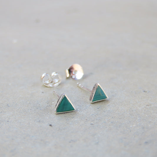 Abstract Studs: Silver and Malachite Triangles