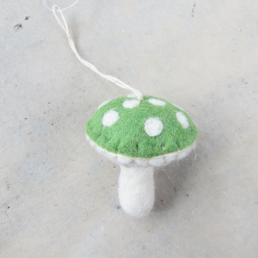 Felt Holiday Ornament: Green Mushroom