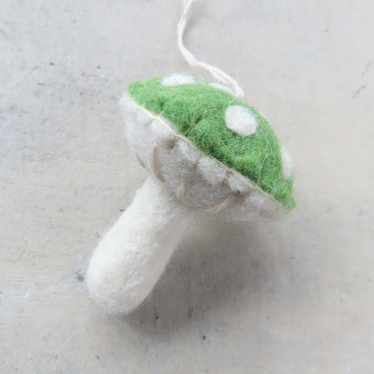 Felt Holiday Ornament: Green Mushroom