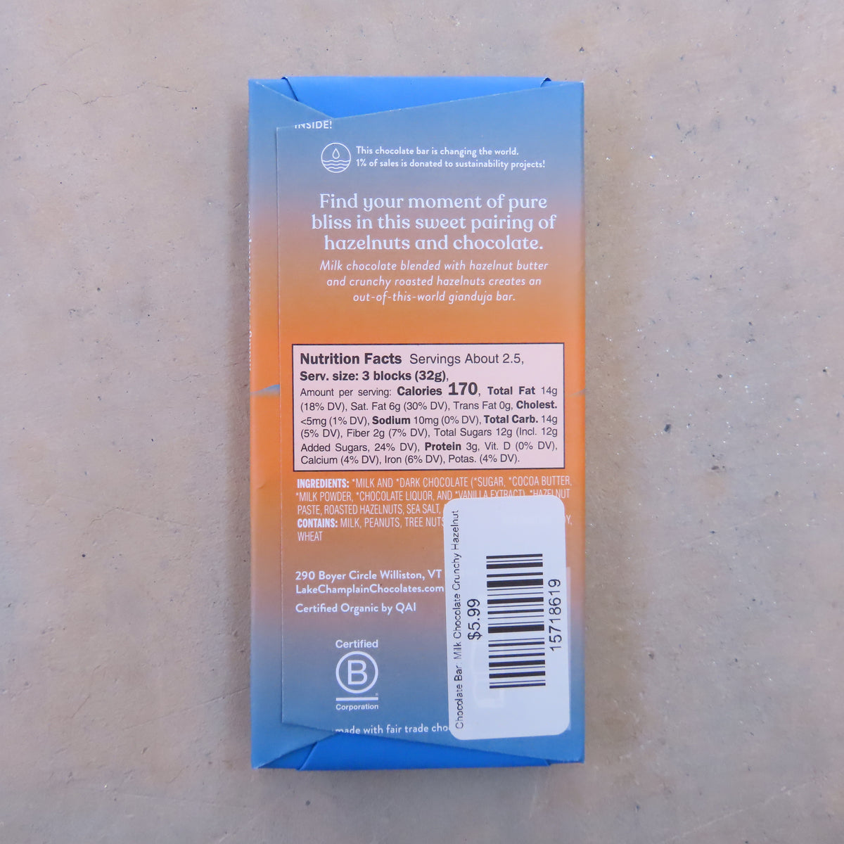 Chocolate Bar: Milk Chocolate Crunchy Hazelnut