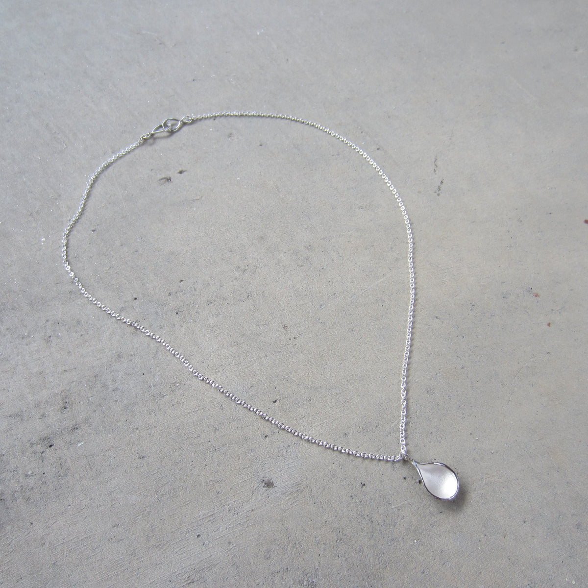 Medium Petal Pendant in Sterling Silver on Silver Chain