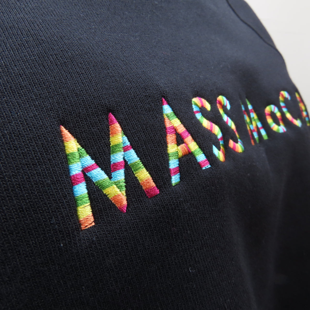 MASS MoCA Crew Neck Sweatshirt: Black with Multicolor Embroidery (Unisex)
