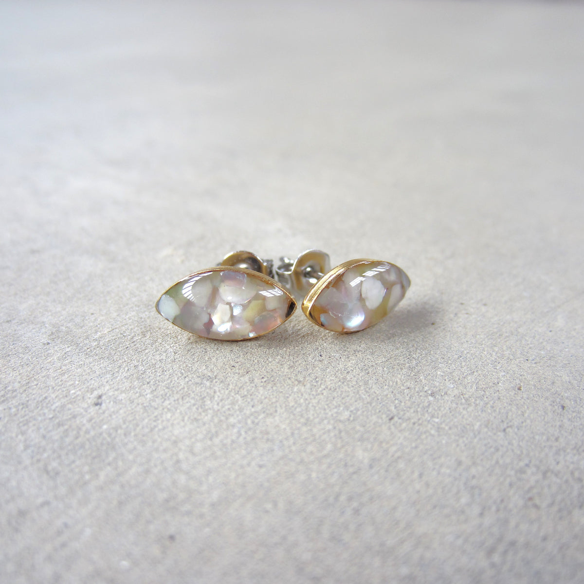 Crushed Stone Studs: Mother of Pearl Small Teardrop