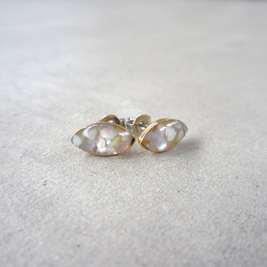 Crushed Stone Studs: Mother of Pearl Small Teardrop