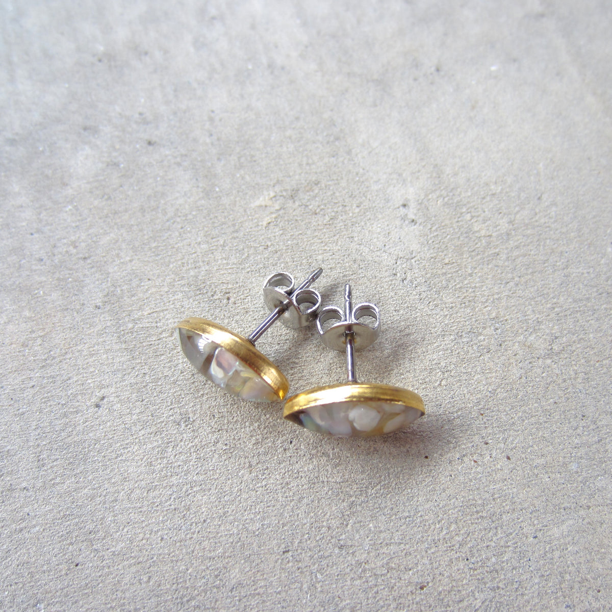 Crushed Stone Studs: Mother of Pearl Small Teardrop