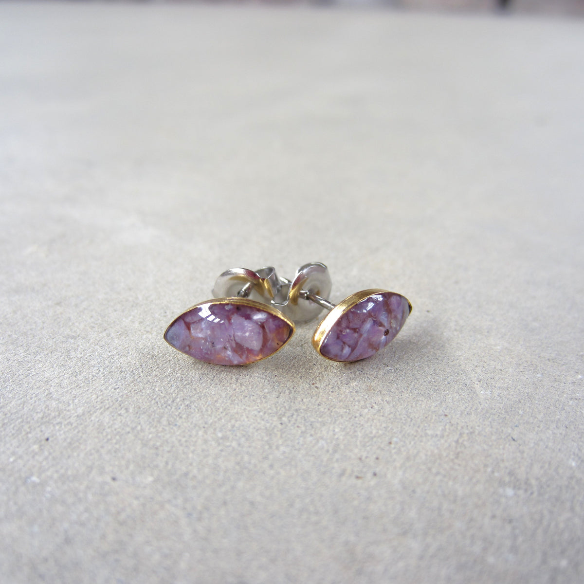 Crushed Stone Studs: Charoite Small Teardrop
