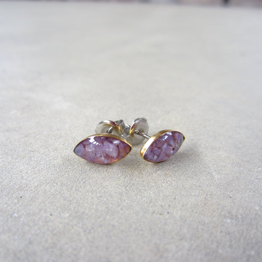 Crushed Stone Studs: Charoite Small Teardrop