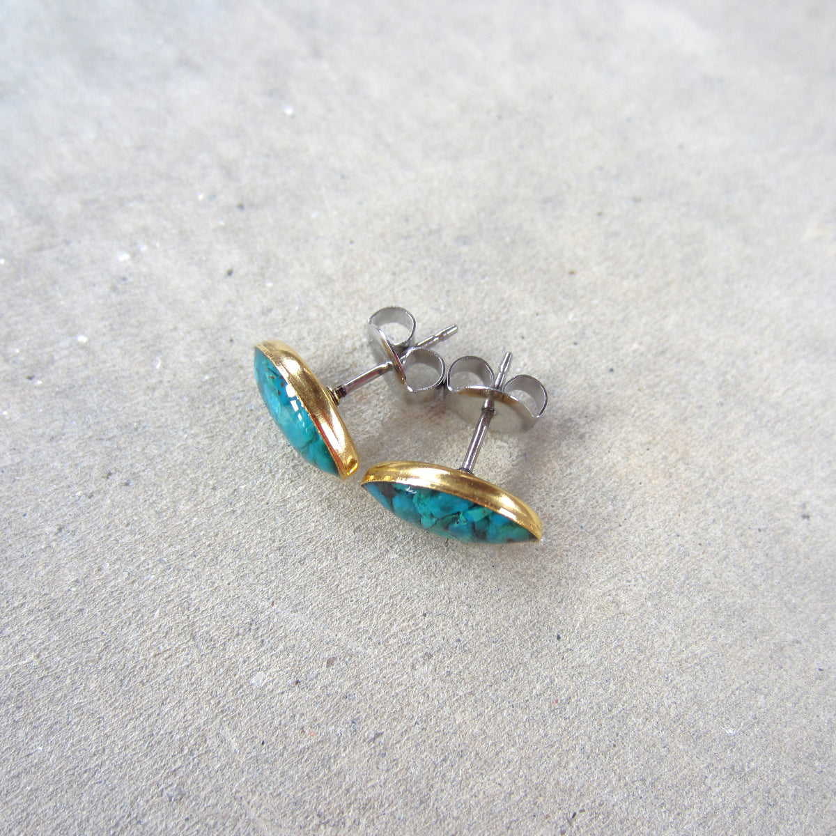 Crushed Stone Studs: Chrysocolla Small Teardrop