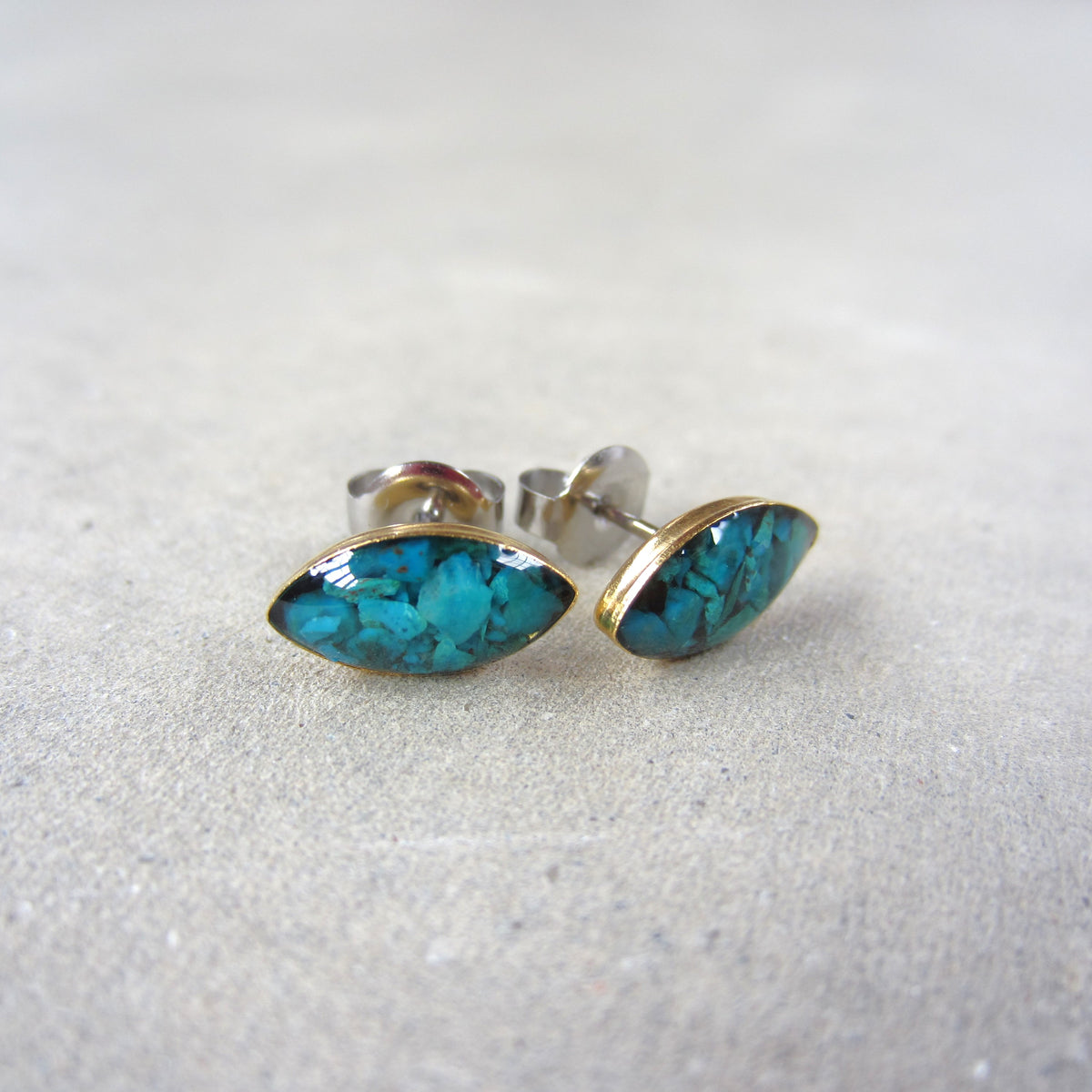 Crushed Stone Studs: Chrysocolla Small Teardrop