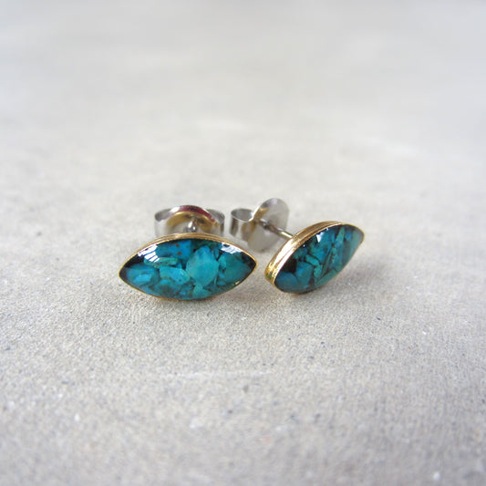 Crushed Stone Studs: Chrysocolla Small Teardrop
