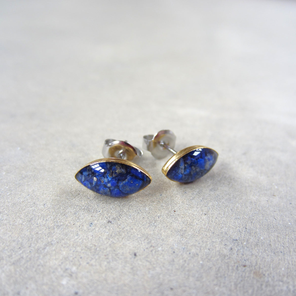 Crushed Stone Studs: Lapis Lazuli Small Teardrop