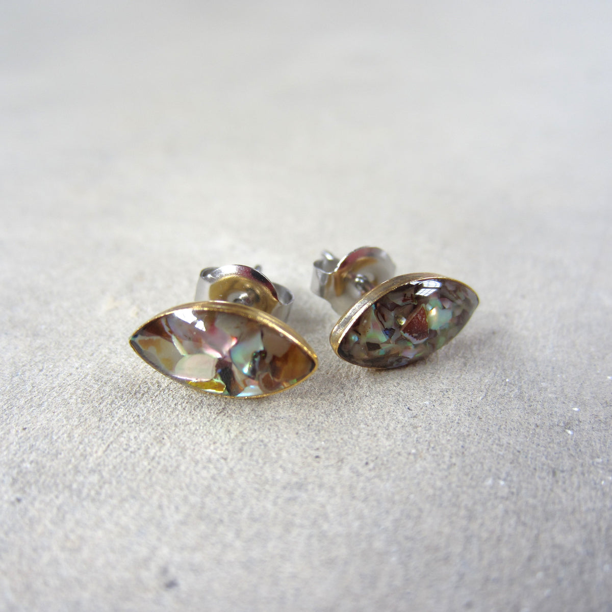 Crushed Stone Studs: Abalone Small Teardrop