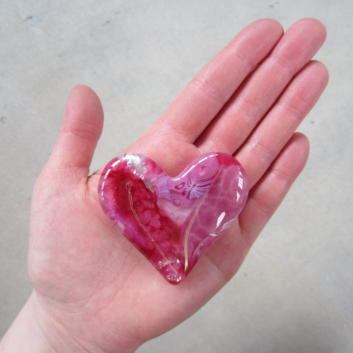 Fused Glass Heart: Shiny Pink