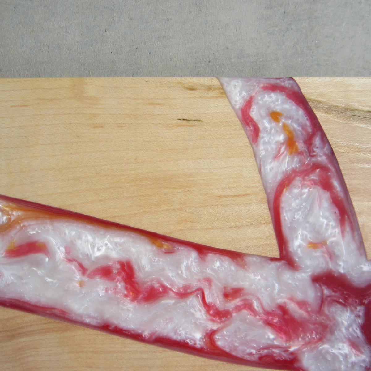 Large Serving Board: Maple with Red, Orange and White Epoxy Inlay