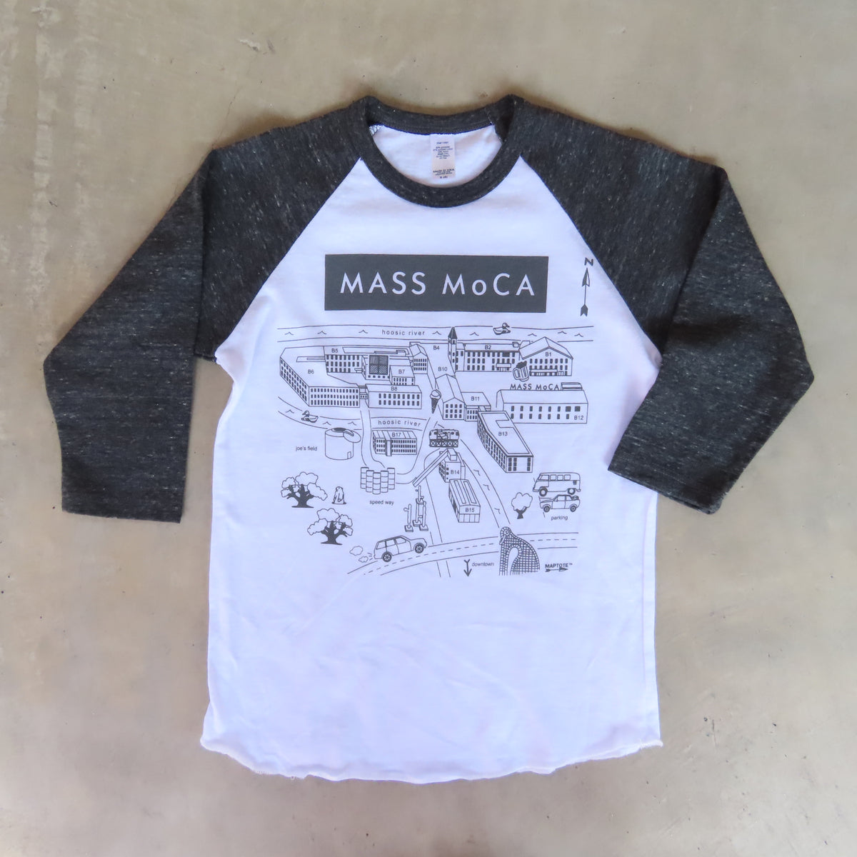 MASS MoCA Museum Map Baseball T-Shirt: Kids