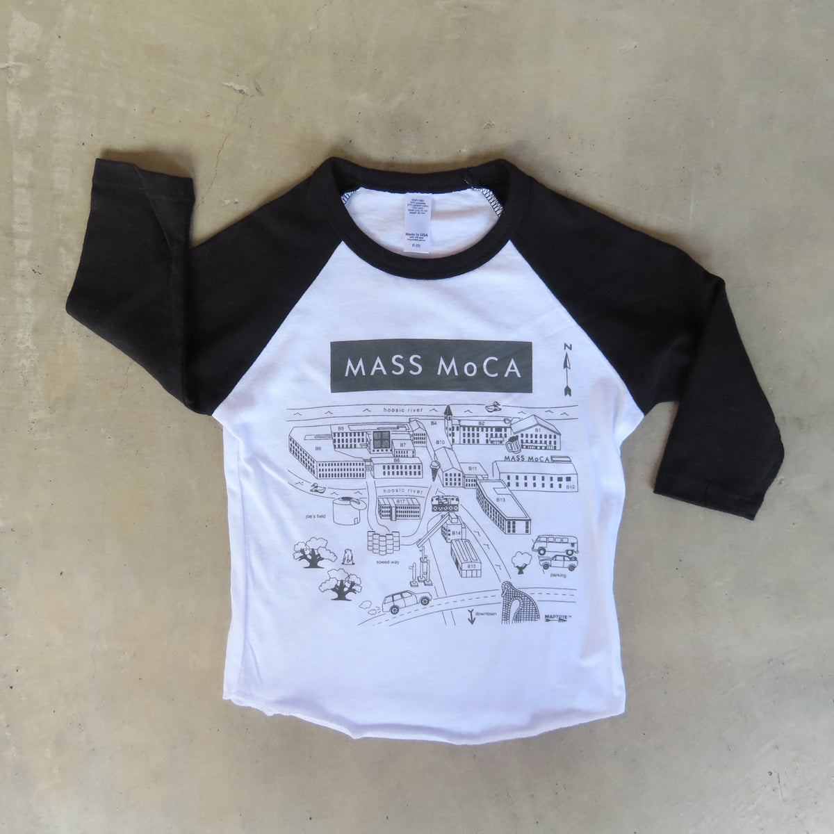 MASS MoCA Museum Map Baseball T-Shirt: Toddler