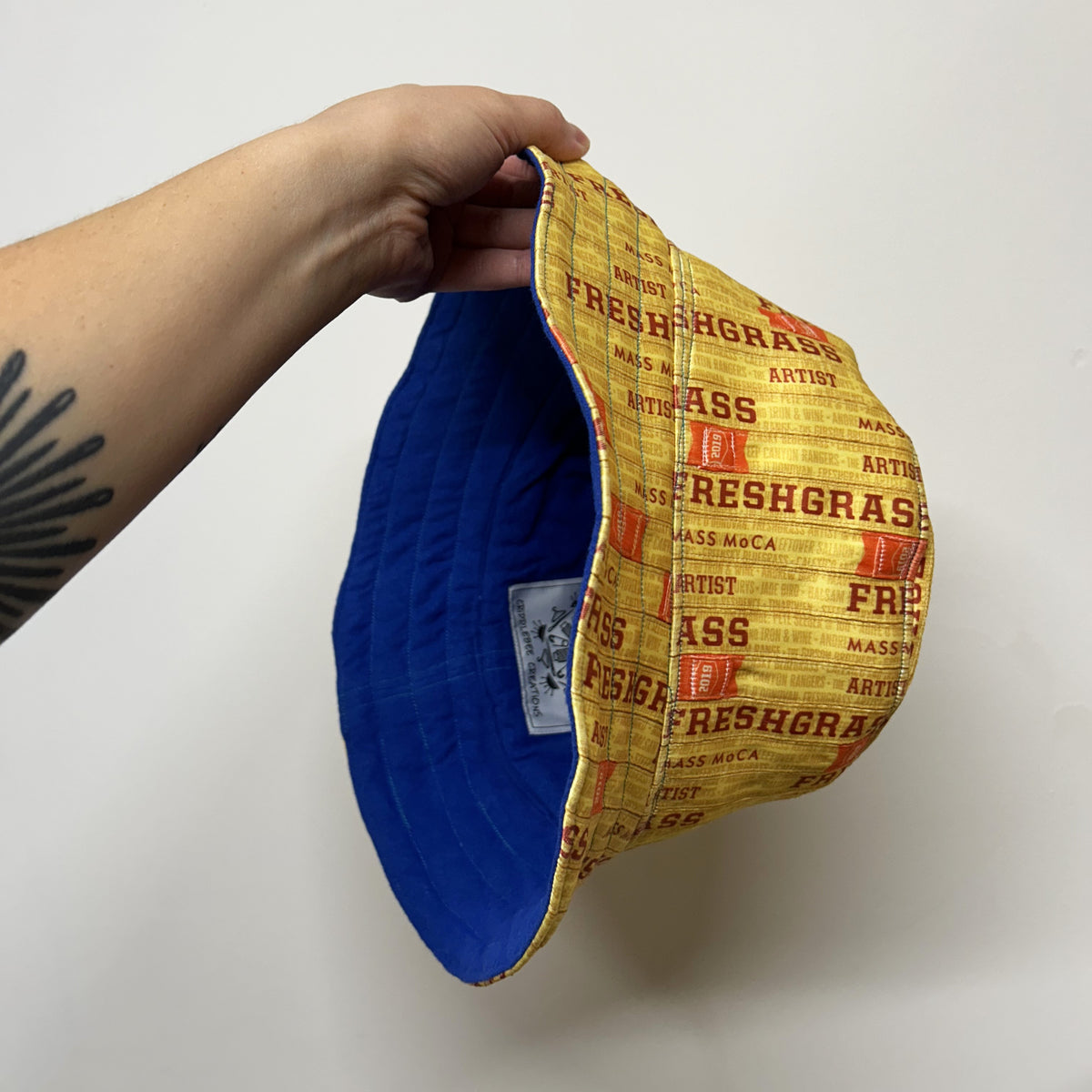 FreshGrass Wristband Bucket Hat: Yellow w/Blue Lining