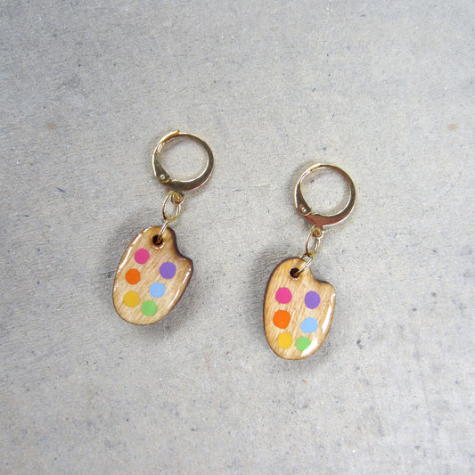 Mini Paint Palette Wooden Earrings