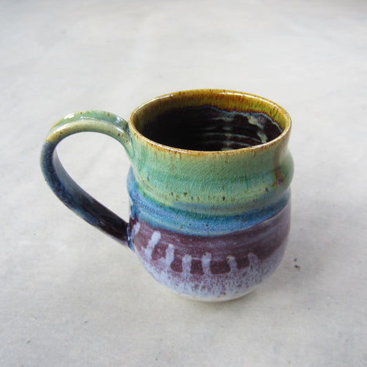 Large Handmade Ceramic Mug: Colorful Striped Glaze