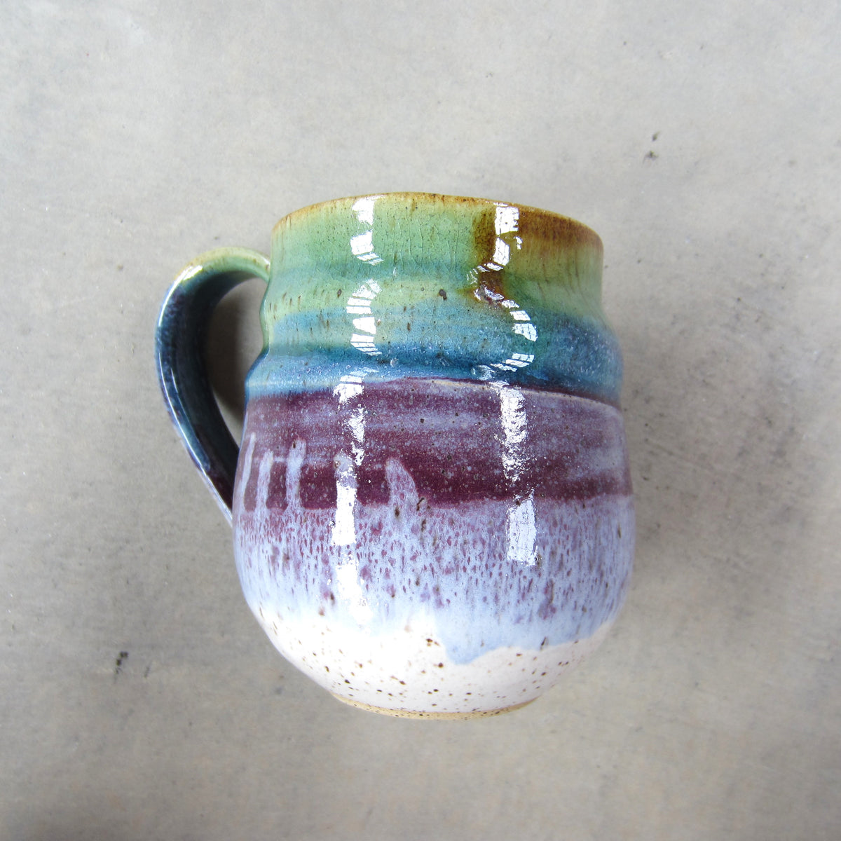 Large Handmade Ceramic Mug: Colorful Striped Glaze