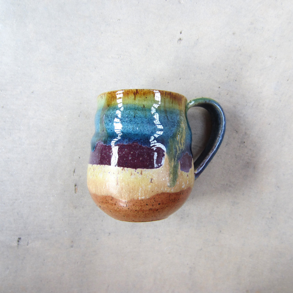 Small Handmade Ceramic Mug: Colorful Striped Glaze