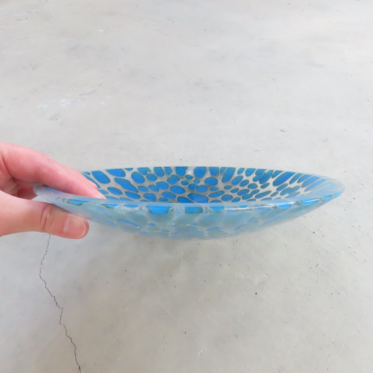 Fused Glass Bowl: Cerulean Blue Pebble Pattern