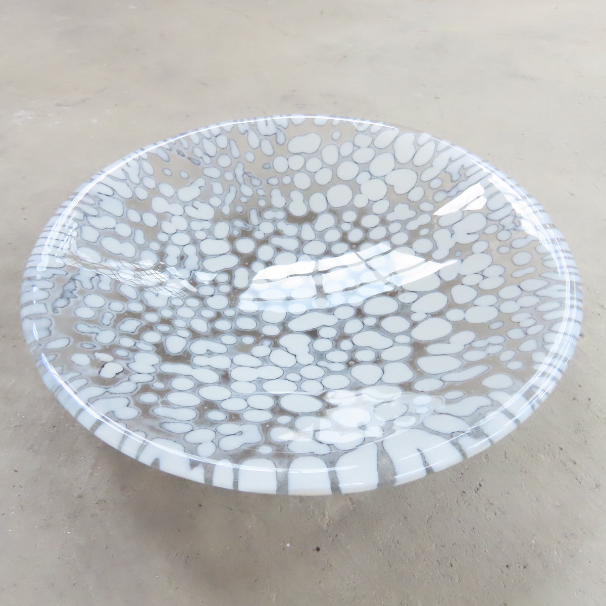 Fused Glass Bowl: White and Grey Pebble Pattern