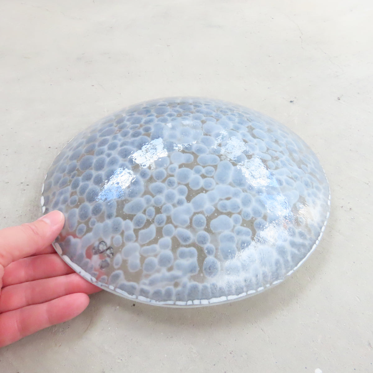 Fused Glass Bowl: White and Grey Pebble Pattern