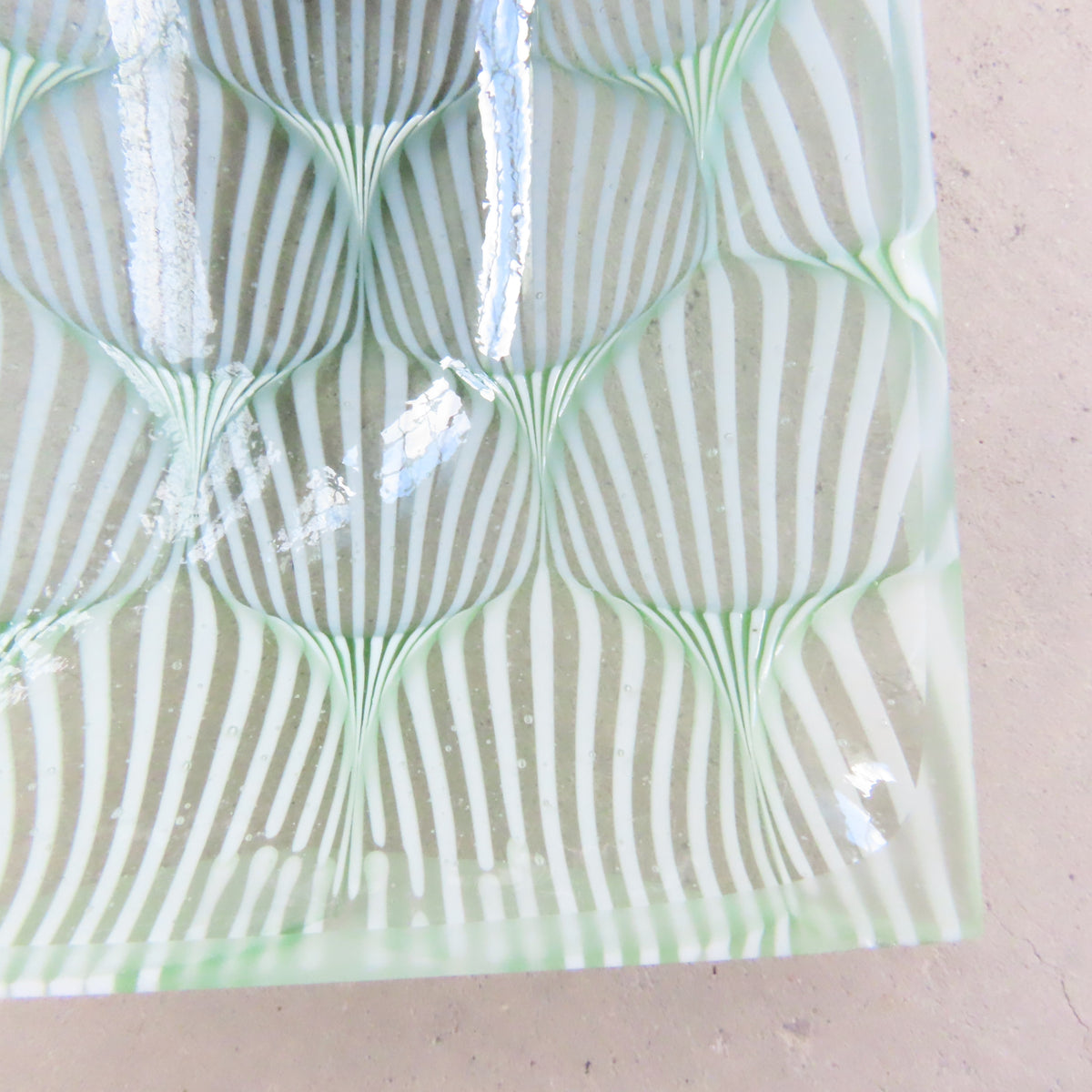 Small Rectangular Fused Glass Bowl: Seafoam Green Optic Pattern