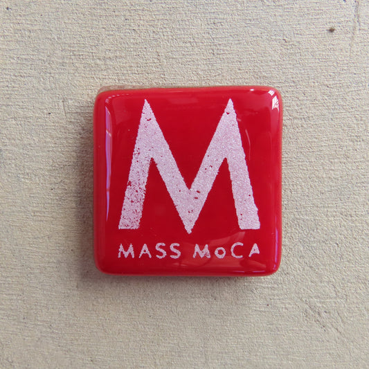 MASS MoCA Glass Magnet: Dark Red and Silver