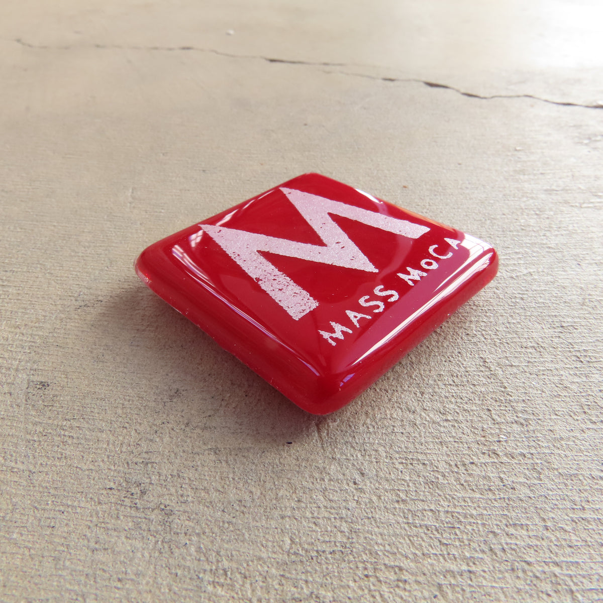 MASS MoCA Glass Magnet: Dark Red and Silver